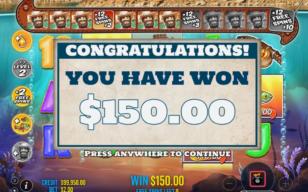 Win screen showing a payline win from reel one