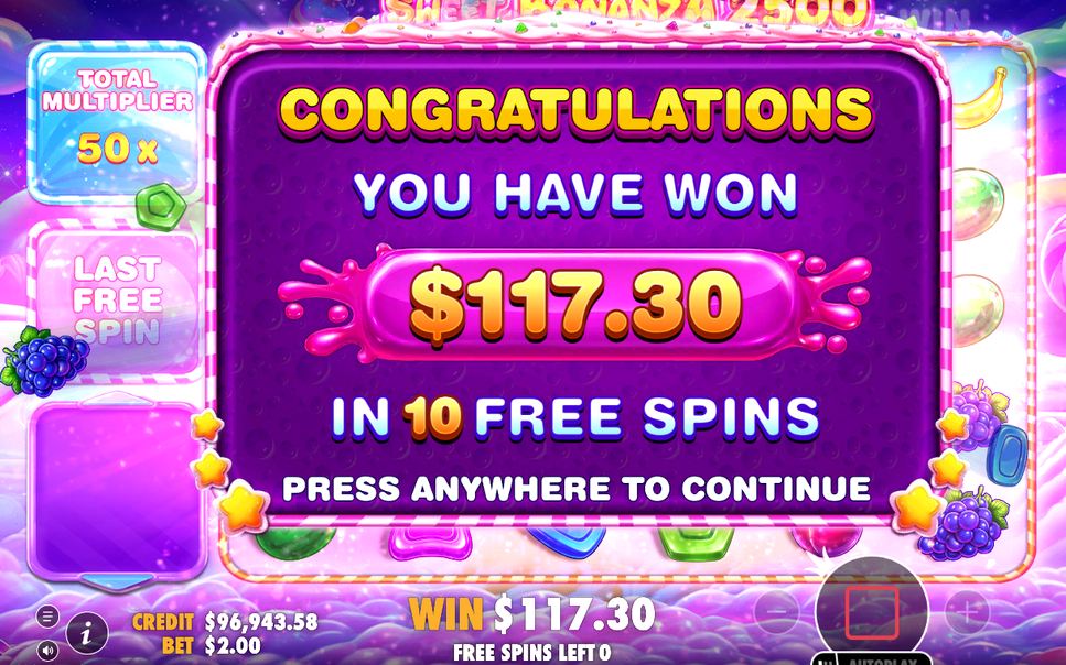 Win screen after a Tumble sequence on the 6x5 grid