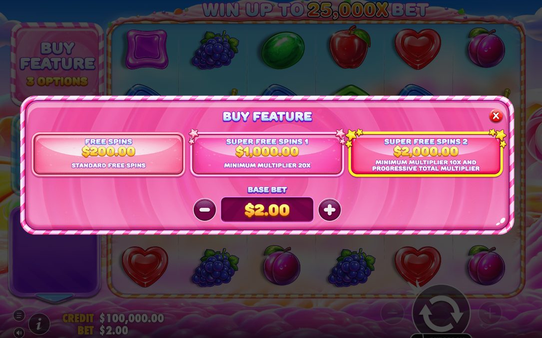 Bonus screen showing Lollipop scatters and Multiplier tiles